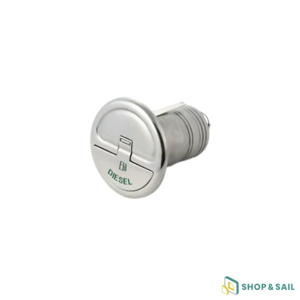 Bouchon de nable Quick Lock Diesel Ø50 mm en inox AISI 316 poli miroir. Fermeture rapide à 45°, profil extra-plat et excellente résistance à la corrosion pour votre bateau.