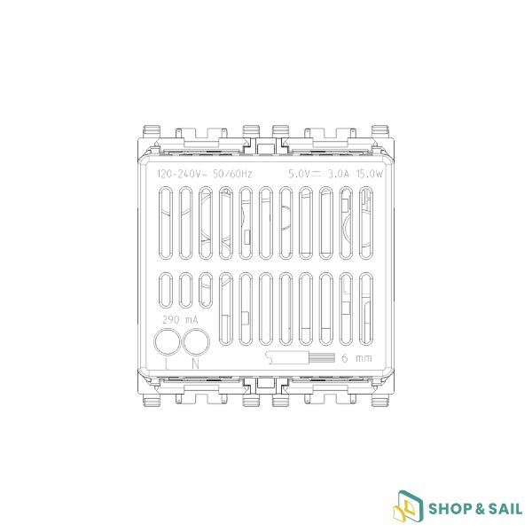 Alimentation Eikon USB A+C Vimar-2 Alimentation USB A+C Vimar Eikon 20295.AC blanche avec ports USB type A et C pour installation électrique de bateau.