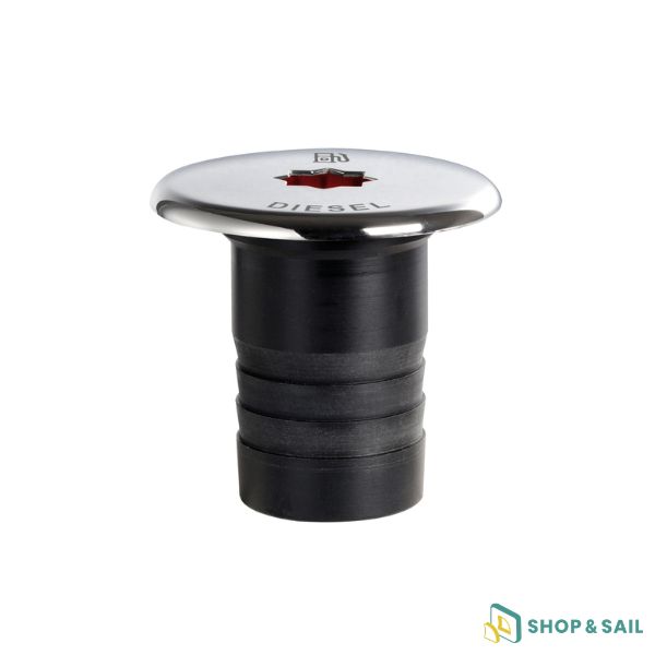 Bouchon de nable Clever Protect Diesel Ø50 mm avec corps en technopolymère et protection en inox poli miroir pour réservoir bateau.