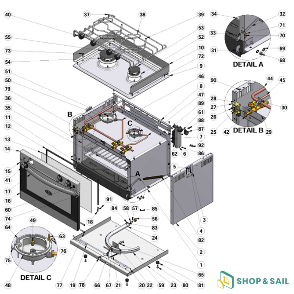Pièces détachées pour cuisinière Grand Large 2 ENO pour bateau, voilier et catamaran