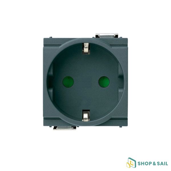 Prise Vimar SICURY 17038 2P+T 16 A 250 V au standard allemand. Prise grise 2 modules réduits, montage encastré, protection SICURY